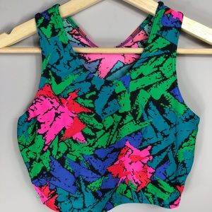 80s work out sports bra crop top abstract print